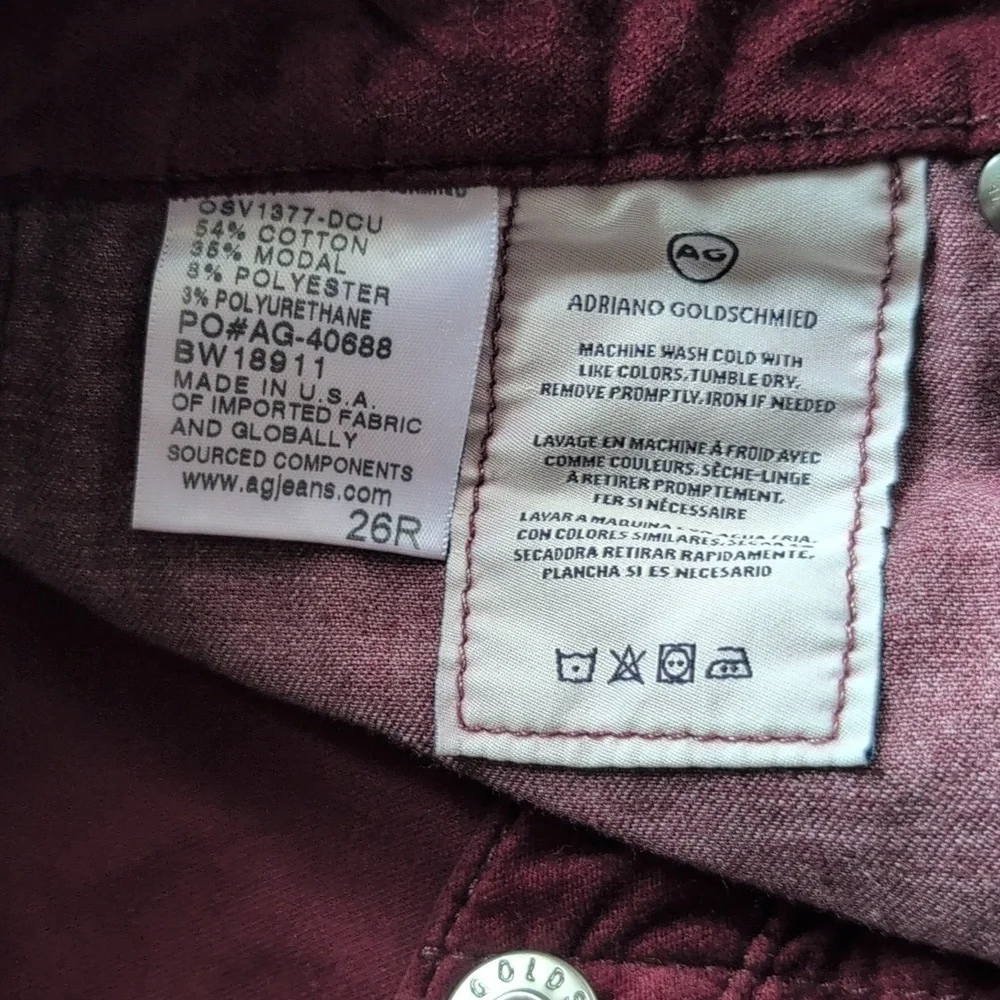 AG Adriano Goldschmied Burgundy Velour The Stevie Ankle Pants - Women's 26 - Picture 5 of 8